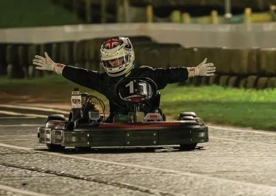 Ethan celebrating in his kart